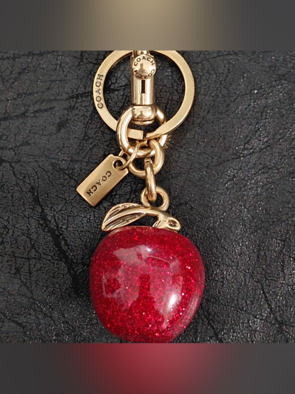 COACH Red Glitter Apple Key & Card Holder with Gold Hardware - Picture 8 of 10